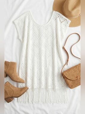 077 And The Why Crochet Fringe Cover Up Top - Size: OS